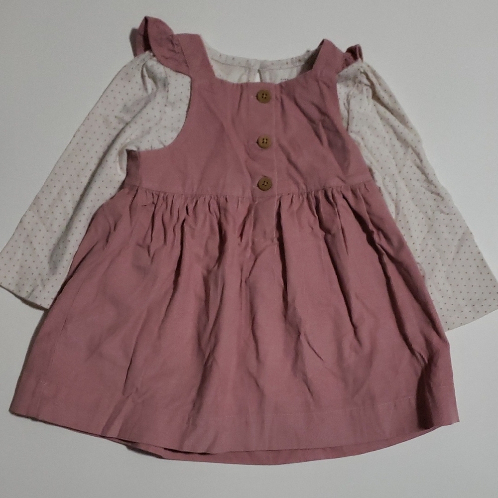 GAP 2-Piece Set: Pink Ribbed Buttoned Sundress With Onsie